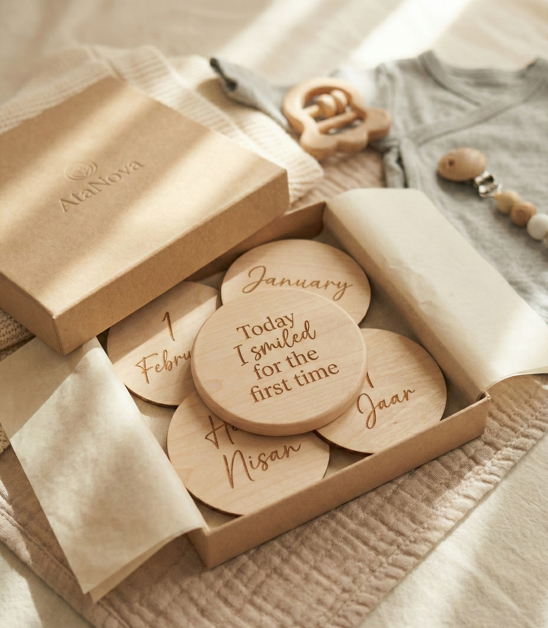 Disques Étapes Bébé pour Photos Mensuelles — Bois Gravé