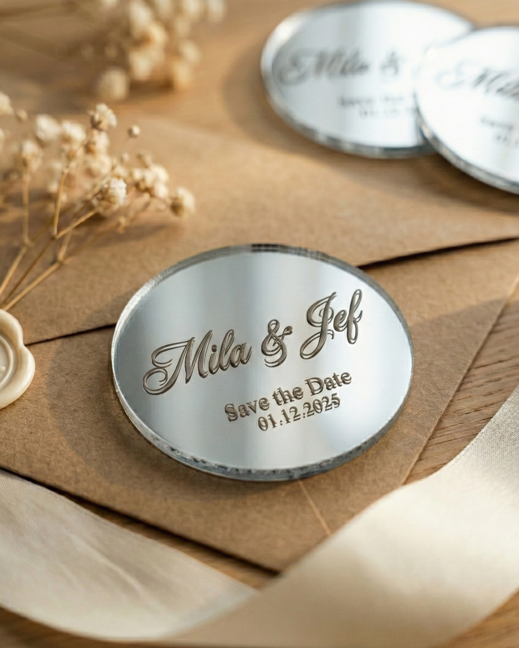 Aimants Save the Date personnalisés — Bois & Acrylique, Cadeau de mariage