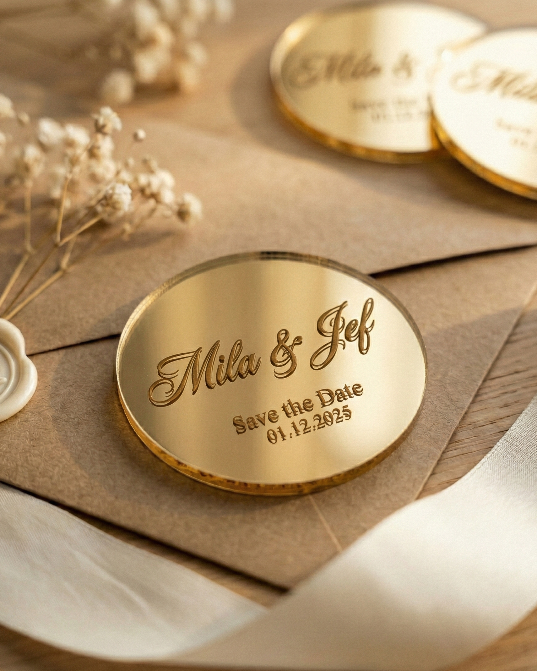 Aimants Save the Date personnalisés — Bois & Acrylique, Cadeau de mariage
